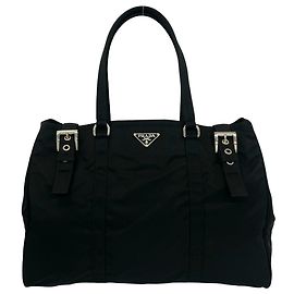 Bolso Tote Prada de nylon Tessuto Pocono y piel con logotipo triangular
