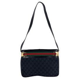 Gucci Bolsa de Ombro Vintage Black GG Canvas Side G Sherry Line