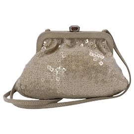 Bottega Veneta Mini bolso de hombro de noche vintage de gamuza beige y lentejuelas