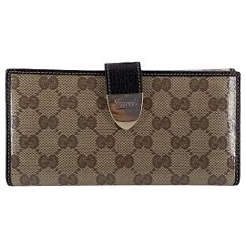 Gucci Cartera Continental Larga GG Crystal de Lona y Cuero Beige