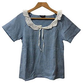 Autre Marque T-shirt de manga curta às riscas com gola de folhos PINK HOUSE