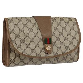 GUCCI GG Supreme Web Sherry Line Clutch Bag PVC Beige Gold 89 01 030