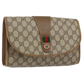 GUCCI GG Supreme Web Sherry Line Clutch Bag PVC Beige Gold 89 01 030