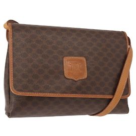 Céline CELINE Bolso de hombro de lona Macadam PVC Marrón Dorado