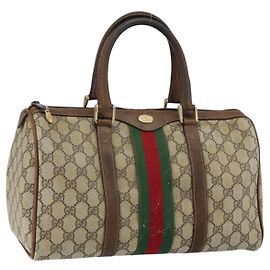 GUCCI GG Supreme Web Sherry Line Bag PVC Beige Gold 012 3842 58