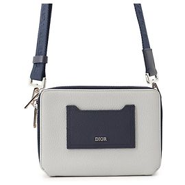 Borsa a tracolla in pelle grigio navy usata Christian Dior