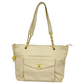 Chanel Tote Bag aus beige gekörntem Kalbsleder