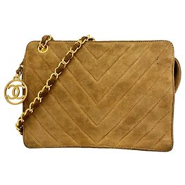 Bolso de hombro Chanel de gamuza marrón