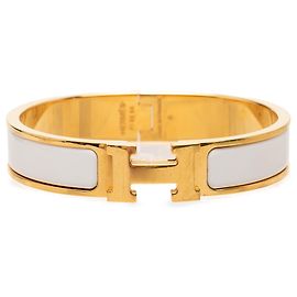 Hermès White Narrow Enamel Clic H Bracelet PM