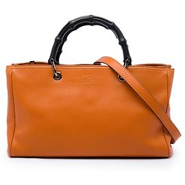 Bolsa Gucci Shopper em couro de bezerro laranja tamanho Medium com alça de bambu