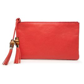 Pochette Gucci en cuir de veau rouge avec bambou