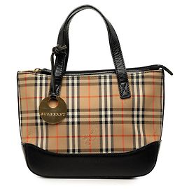 Borsa a mano Burberry Beige Haymarket Check Canvas
