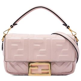 Bolso Satchel Baguette Fendi de cuero grabado Mini Zucca Rosa
