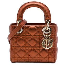 Autre Marque Dior Brown Mini Metallic Calfskin Cannage Lady Dior