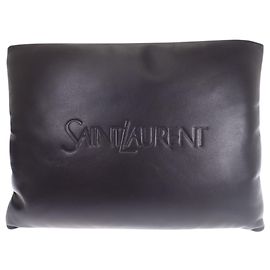 Autre Marque Saint Laurent Bolsa Puffy Large em pele de cordeiro preta
