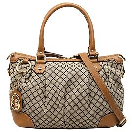 Gucci Beige Diamante Canvas Sukey Satchel Tasche
