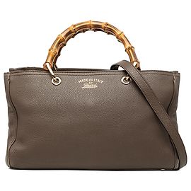 Borsa Gucci Bamboo Shopper media in pelle di vitello marrone