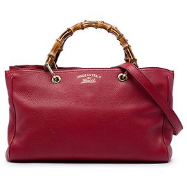 Gucci Red Medium Calfskin Bamboo Shopper Satchel