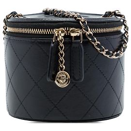 Bolso Vanity Chanel Mini CC Quilted de piel de cordero negro con cadena redonda