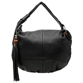 Gucci Borsa Hobo Bamboo Jungle in pelle di vitello nera Medium