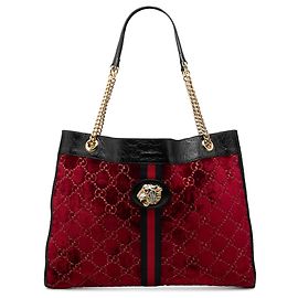 Sacola Gucci Rajah Grande em veludo vermelho com faixa Web GG