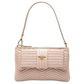 Sac à épaule Prada Beige Soft Calf Impunture Diagramme avec nœud