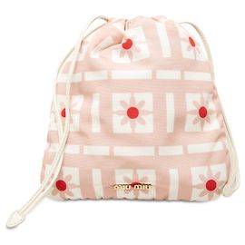 Bolso saco de nailon rosa con estampado floral Miu Miu