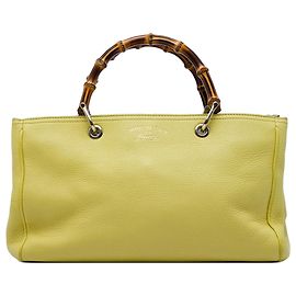 Borsa Gucci Yellow Medium Calfskin Bamboo Shopper Satchel