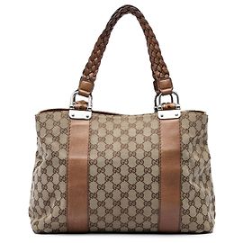 Gucci Beige Medium GG Canvas Bamboo Libeccio Tote