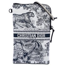 Autre Marque Pochette multifonction DiorTravel en toile de Jouy brodée, tissu technique bleu Dior