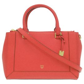 MCM 2-Way Logo Leather Red Handbag