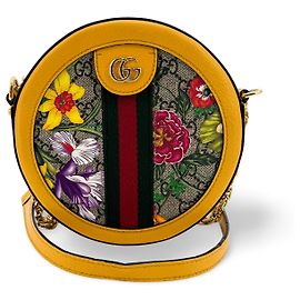 Gucci Ophidia Round Flora GG Coated Canvas Mini
