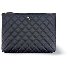 Chanel O Case Clutch Quilted Caviar Medium