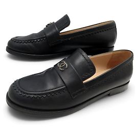 ZAPATOS CHANEL MOCASINES LOGO CC G31006 40 CUERO NEGRO BLACK LOAFER SHOES