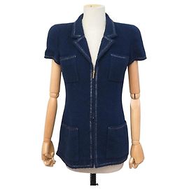 VINTAGE NOVO CASACO CHANEL COM ZÍPER ACINTURADO MANGAS CURTAS 38 M TWEED JACKET