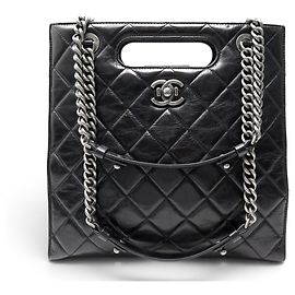 NEW CHANEL CABAS BOY CLASP HANDBAG IN BLACK QUILTED LEATHER TOTE BAG