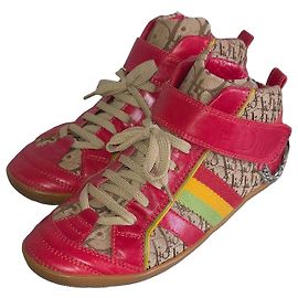 Christian Dior Baskets montantes Dior Monogram en cuir rouge et toile