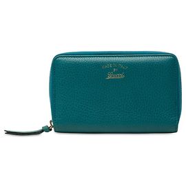 Cartera larga con cremallera Gucci Swing Round en piel azul turquesa