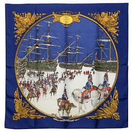 Hermès Lenço Hermes Carre 90 Marine et Cavalerie