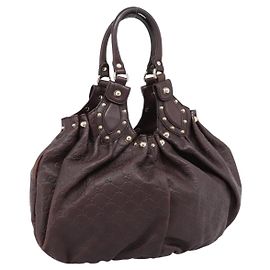 GUCCI GG Canvas Guccissima Hand Bag Leather Dark Brown Gold 203624 Auth am12743V