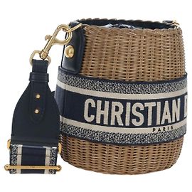 Bolsa de Ombro Christian Dior Oblique Rattan 2way Navy Gold Auth 206256SAM