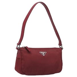 Bolsa de Ombro PRADA Nylon Vermelho Prata Auth 206730A