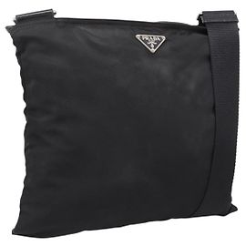 PRADA Shoulder Bag Nylon Black Silver Auth 205200
