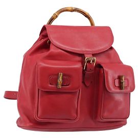 GUCCI Bamboo Backpack Leather Red Gold 003 2058 0016 Auth ep16261