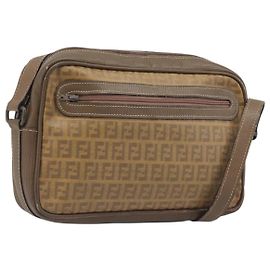 Sac à épaule FENDI Zucchino Canvas PVC Beige Auth 205232