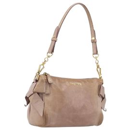 Bolso de mano Miu Miu con lazos laterales, cuero, 2 vías, Pink Gold, Auténtico am12701V