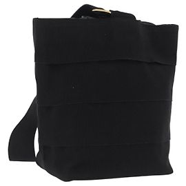 Borsa a tracolla Salvatore Ferragamo Canvas Black Gold Tone Auth bs37163