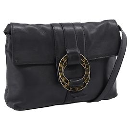 Bulgari Sac à épaule BVLGARI Chandra en cuir noir et or authentique am12731V