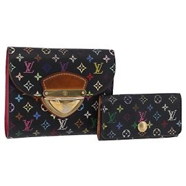 LOUIS VUITTON Monogram Multicolor Wallet 2 Set Black LV Auth 207527