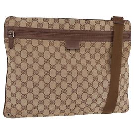 GUCCI GG Canvas Schultertasche Beige Silver 90477 Auth 206451